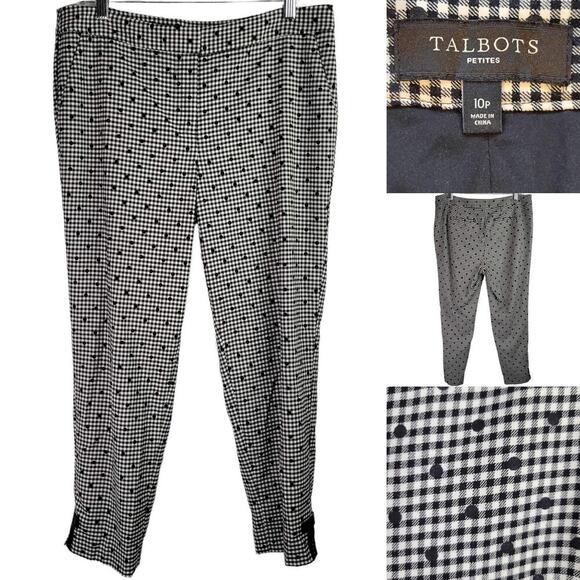 Talbots Pants - Talbots Pants Women's Wool Plaid Polka Dot Ankle Size 10P Black White Kitschy
